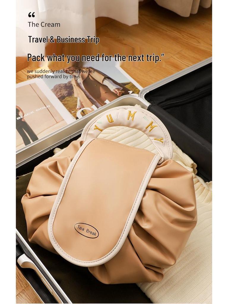 Women's Lazy Drawstring Makeup Bag - Large, Portable, Waterproof Cosmetic Travel Organizer