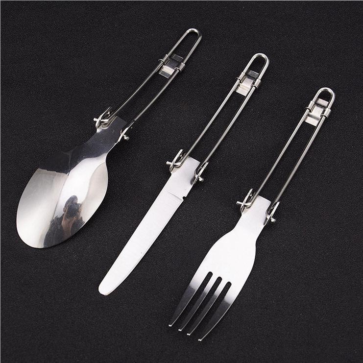 Portable Stainless Steel Folding Cutlery Set - 3-Piece Travel & Camping Utensils
