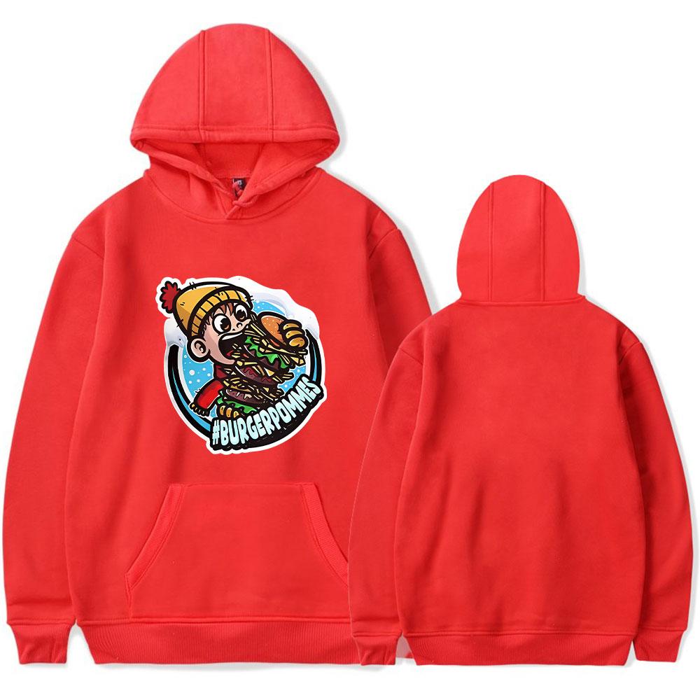

Mens Womens Hoodie Icrimax Hoodies Streetwear Harajuku Casual Burgerpommes Printed Hooded Pullover Sweatshirts XXS червоний
