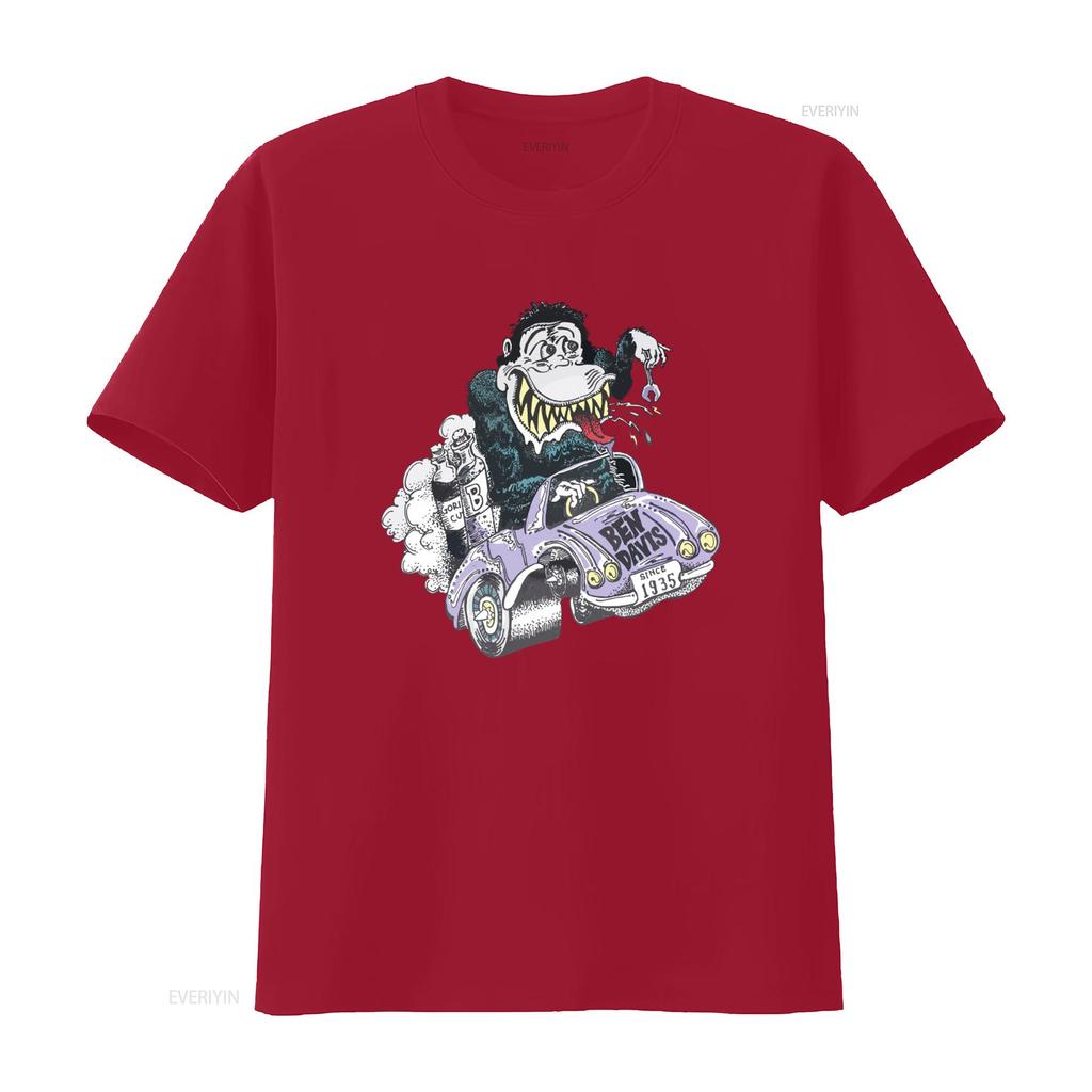 Ben Davis T shirt Mens Classic Car Gorilla Print Cotton White Small vintage Washed Stretched Comfortable Casual