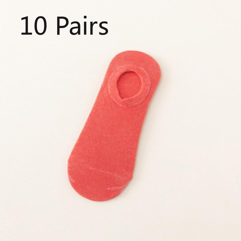 10 Pairs of Spring and Summer Models of Invisible Boat Socks Silicone Thin Mouth Does Not Fall Off the Heel Candy Colour Female Short Socks