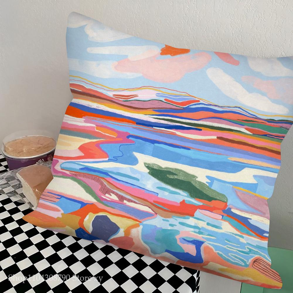 Mountain Landscape Abstract Mountain Art Pillow Case Square Pillow Bedroom Sofa Leisure Comfort Car Living Room Home Decoration