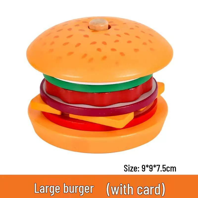 Wooden Baby Burger & Fries Play Set - Kitchen Role-Playing Toy with Matching & Cutting Utensils