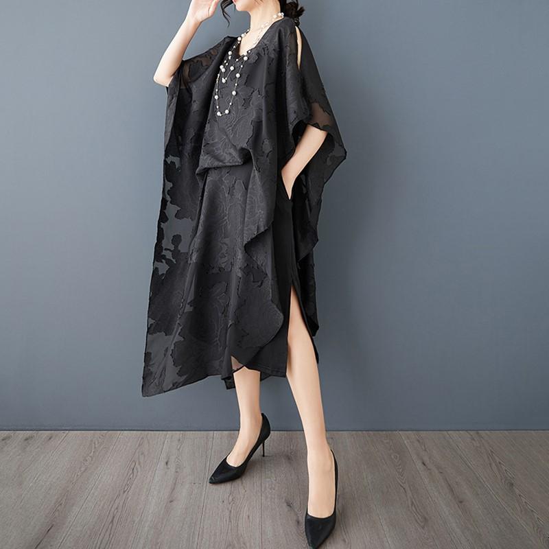 Kurzarm-Übergröße, Vintage-Kleid mit Blumenmuster, neu in Kleidern für Damen, lässig, locker, langes Sommerkleid