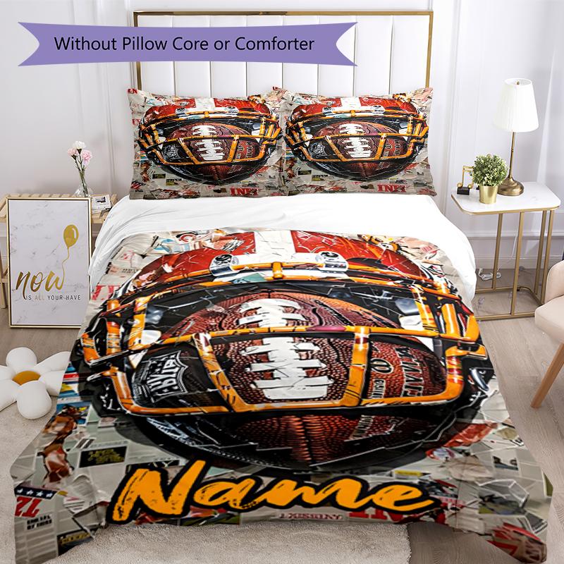 3pcs Custom Name American Football Bedding Set Duvet Cover Closure Includes 1 Duvet Cover & 2 Pillowcases, Soft and Comfortable for All Seasons.