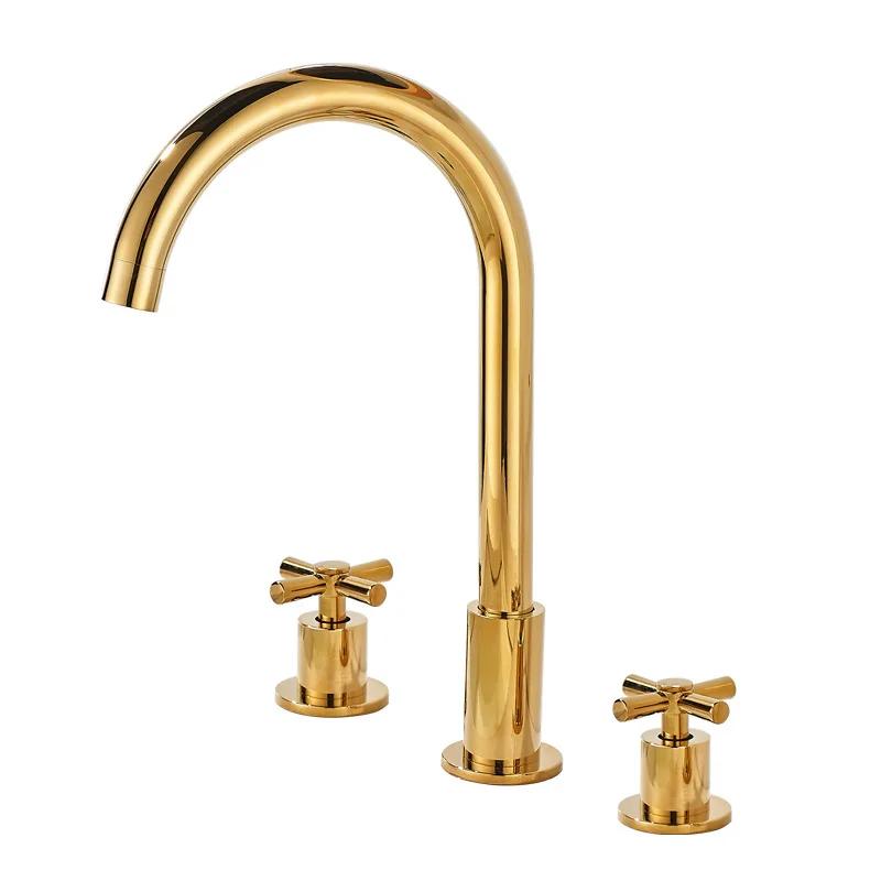 Black Basin Faucets Brass Polished Chrome Deck Mounted Bathroom Sink Faucets 3 Holes Double Handles Hot And Cold Water Tap Gold