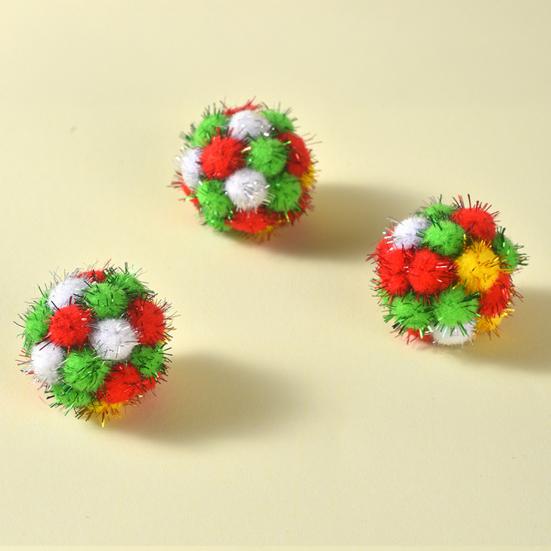Christmas Cat Toy Balls Sparkly Pompoms with Soundings Particles 4.5cm Crinkle And Jingle Toys for Kittens Interactive Chasing Hunting Plush Balls