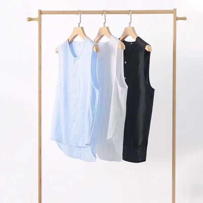 Chaleco de Algodón para Hombre Cárdigan Chaqueta sin Mangas de un Solo Botón Tops Cortos Ligeros Abrigo Informal Chaqueta Chaleco para Hombre