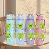 1PC Green Frog Group Cartoon Pattern 750ml Color Plastic Sports Water Bottle Leakproof Flip Straw Lid Suitable for Sports Office Home Use
