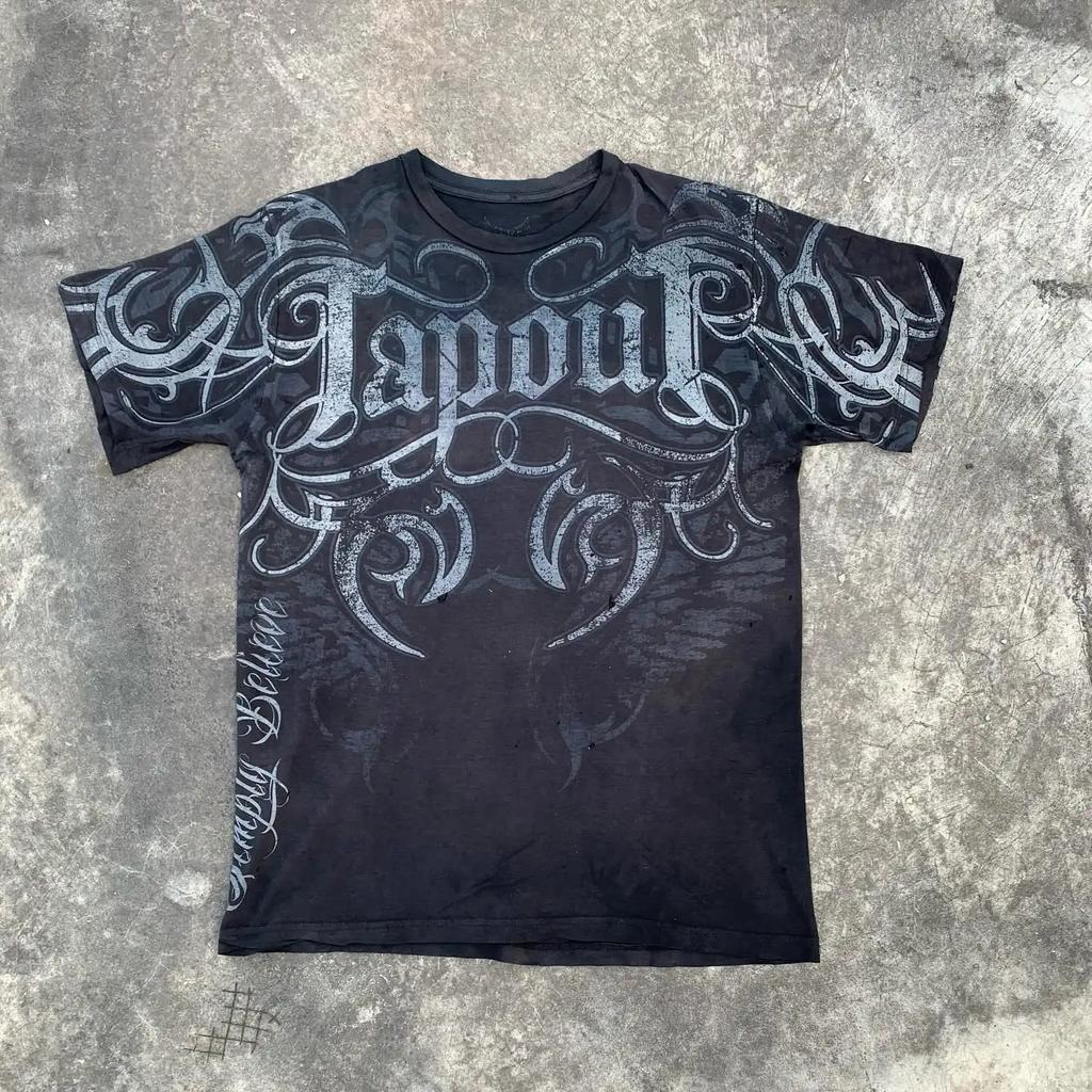 Y2K Tap Out Skull Print T Shirt Dark Aesthetic Round Neck Streetwear Oversized Gothic Cotton Tee Soft Retro Loose