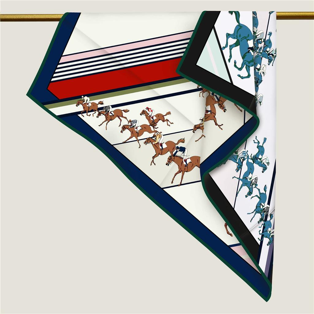 Hand-Rolled 90cm Twill Silk Scarf for Women Double-Sided Carriage Print Square Versatile Wrap Shawl Hijab Accessory