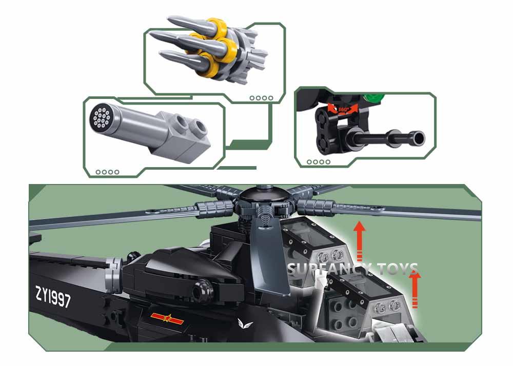 Latest 419Pcs Military Wz-10S Helicopter Gunship Bottom Air Overlord Blocks Construction Blocks Educational Toys For Kids