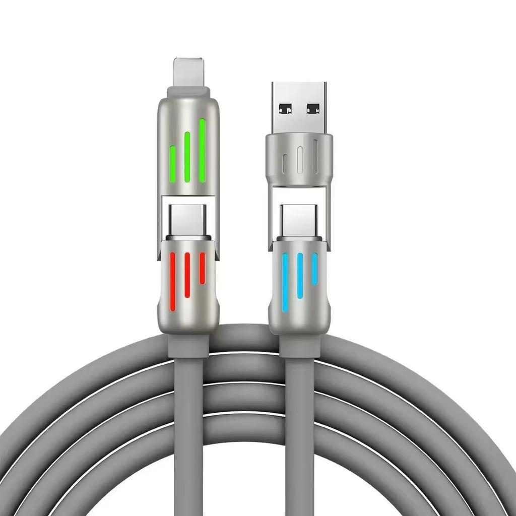 240W Fast Charge Cable 4-in-1 USB Type C Silicone For iPhone Samsung Huawei Xiao Mi Type-C To USB A High Speed