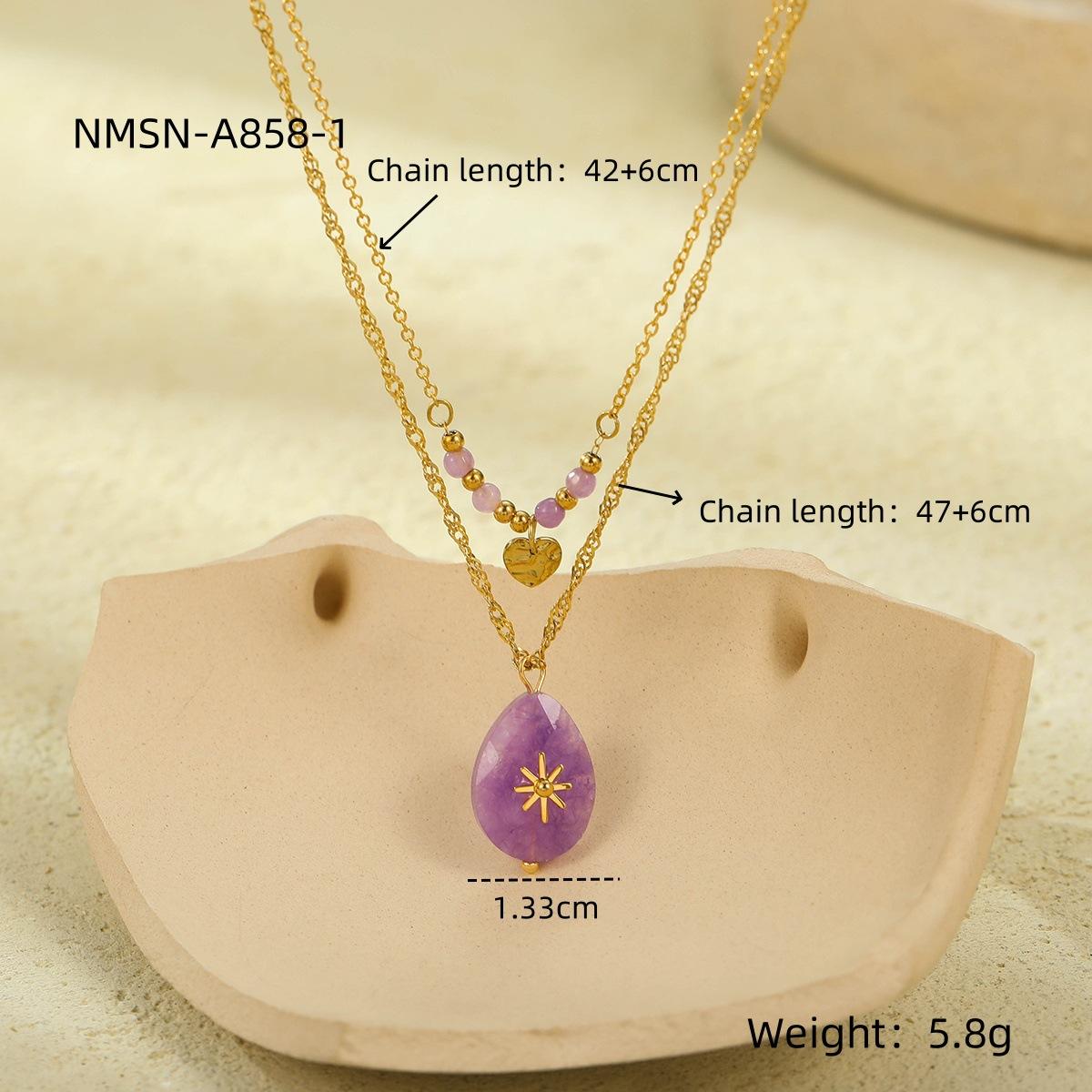 GEMCHIC Women s Vintage Purple Natural Stone Star & Heart Double Layer Necklace Stainless Steel Gold Plated Choker