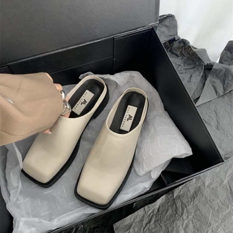 Sexy Women's Mid Heel Sandals Closed Toe Square Toe Half Slippers Home Leisure Slides Outdoor Street Walk Sandal Shoes for Women