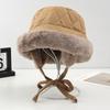 Winter Velvet Hat Women Travel Thickened Warm Straps Ear Protection Hat Cold Cover Big Face Mongolian Bucket Hat