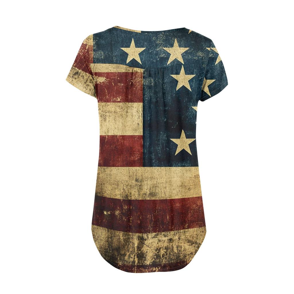 Women Tunic Tops Dressy Casual Summer Short Sleeve Shirts Loose Fit Pleated Boho Top Independence Day