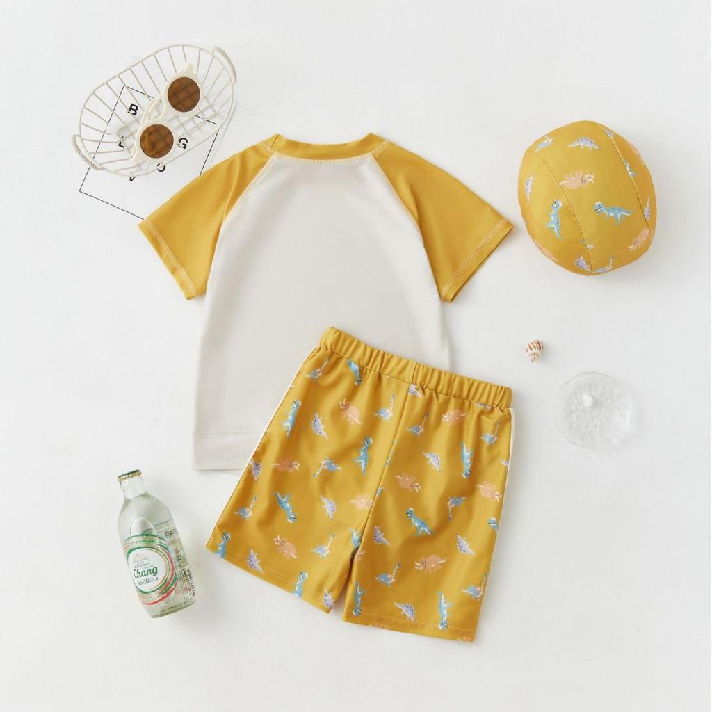 Barnens Dinosaurie Baddräktsset - Snabbtorkande Kortärmad & Shorts för Pojkar