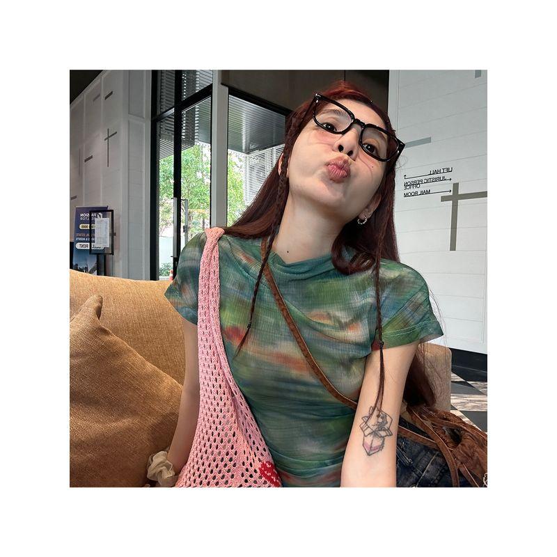 

Ffcheer Abstract Printing Short Sleeve T-Shirt Silm Mesh Short Sleeve-Anemone Green([In Stock]]) M