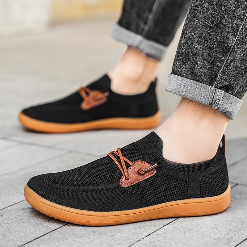 Mens Breathable Knit Slip-On Casual Shoes Wide Toe Fall Comfort Loafer