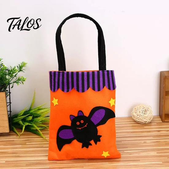 Decorative Halloween Accessory Candy Bags, Non-Woven Trick or Treat Tote Bags with Handles, Bulk Party Supplies Packaging Cute Black Cat Pumpkin Print