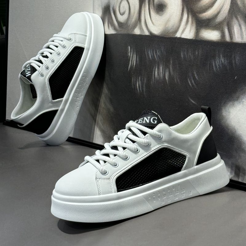 2026 Masculino Zapatos Thick-soled Mesh Panel Shoes Breathable Casual Shoes Comfort Versatile White Shoes Flat Non-slip Sneaker