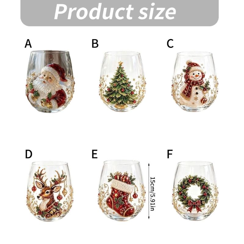 Holiday Beverage Cup, Clear Stemless Christmas Glass with Gold Detail for Table Service and Seasonal Hosting Use