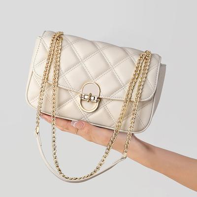 2025 New Women's Genuine Leather Bag Crossbody Bag Quilted Chain High-end Feel Single Shoulder Underarm Bag