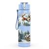 1PC Winter Cabin Snow House Scene Print 750ml Color Plastic Sports Water Bottle Leakproof Flip Straw Lid Suitable for Sports Office Home Use