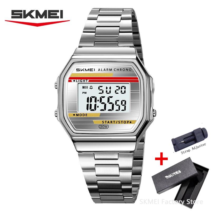 SKMEI 2514 Luxury Retro Digital Sport Watch for Men Stainless Steel Military Waterproof Wristwatch Mens Clock 1123 Reloj Hombre