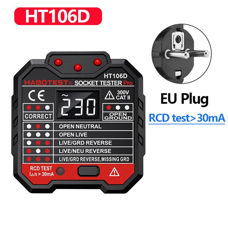 HT106 HT107 Socket Tester Pro Voltage Test Digital Outlet Socket Detect US/UK/EU Plug Ground Zero Line Plug Polarity Phase Check