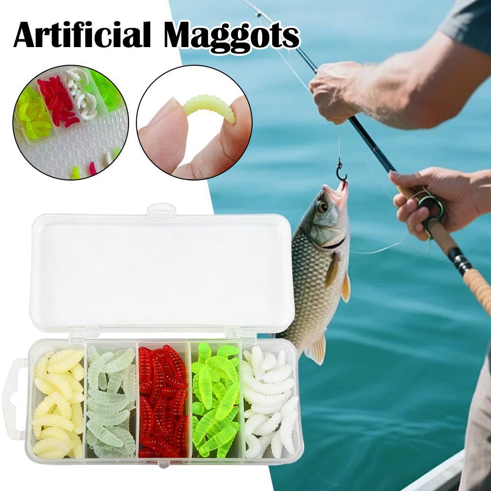 2cm/0.79" 100pcs Mealworm Soft Bait Mini Soft Maggot Baits Mixed Fishing Lures Silicone Bionic Bread Worm Lure