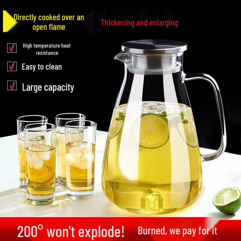 High-Capacity Heat-Resistant Glass Water Pitcher - Explosion-Proof and Temperature Resistant Teapot