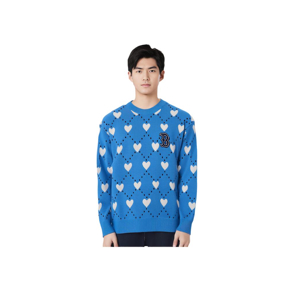 MLB Boston Red Sox Heart Jacquard Letter Embroidered Loose Pullover Sweater Unisex sweater Blue 3AKPH0131-43BLS