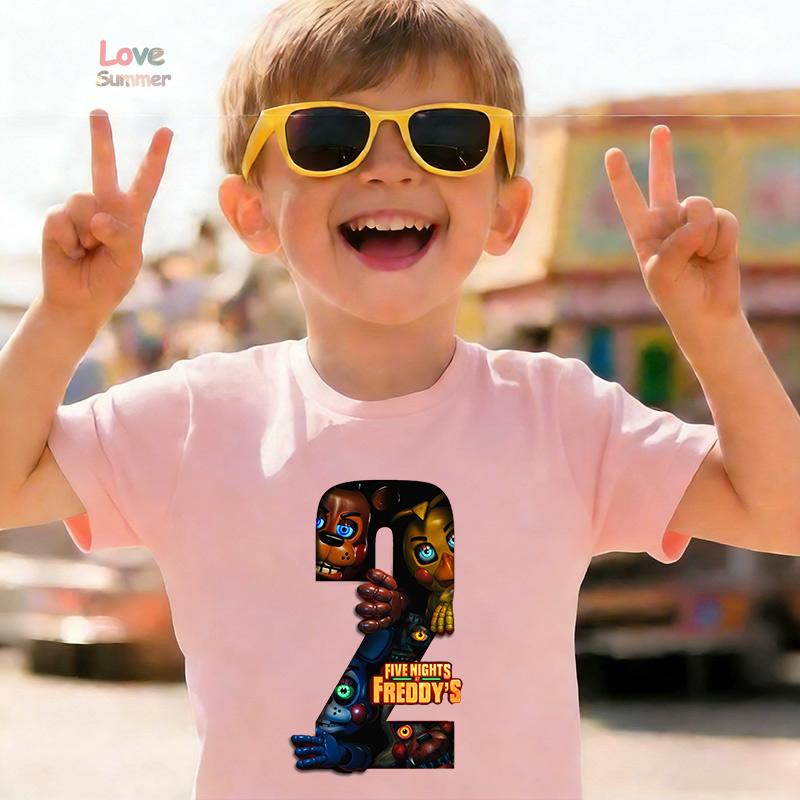 Camiseta infantil unisex de Five Nights at Freddy's para niños y niñas, cuello redondo, manga corta, estilo casual, perfecta para la primavera de 2026 y para uso diario.