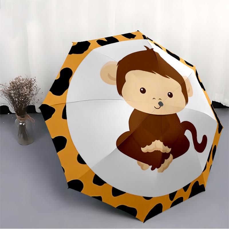 1pc Monkey Print Auto-Fold Umbrella with One-Touch Open/Close - 8 Reinforced Ribs for Windproof Stability,  yy251118196