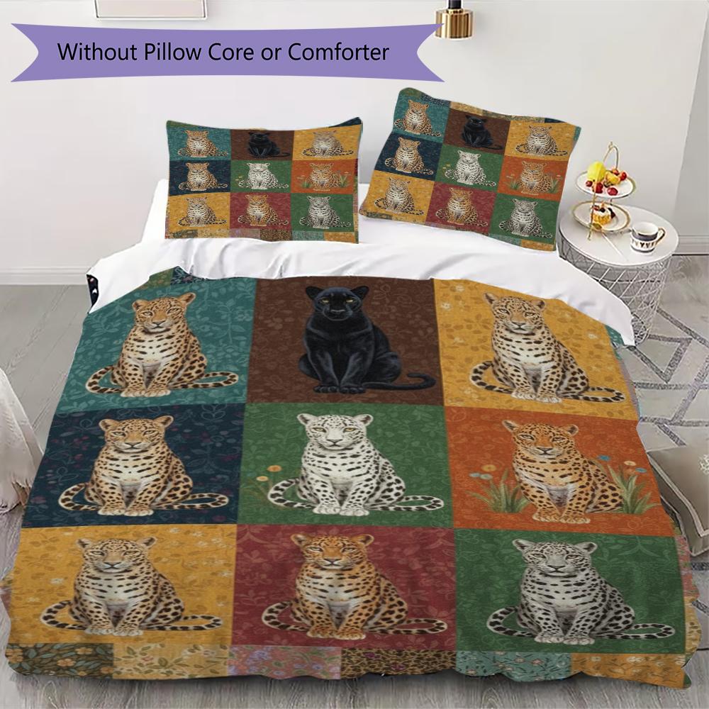 Retro Patchwork Animal Pattern Bedding Uilt Set Uilt Cover Pillowcase Home Decoration Birthday Gift (1 * Duvet Cover + 2 * Pillowcase Without Core)61