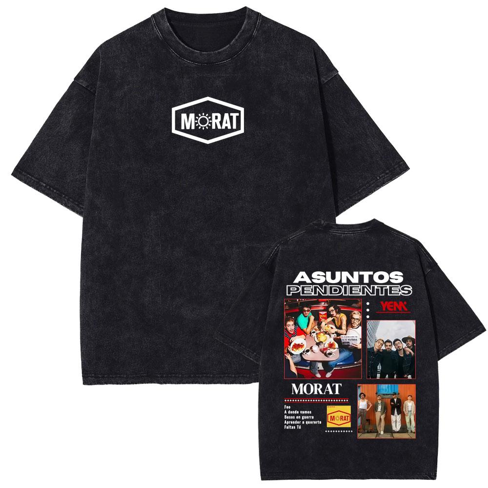 Rock Band Morat Asuntos Pendientes 2025 Vintage Washed T Shirt Women's Clothing Harajuku Gothic T-shirts Women's Hip Hop Cotton T-shirt