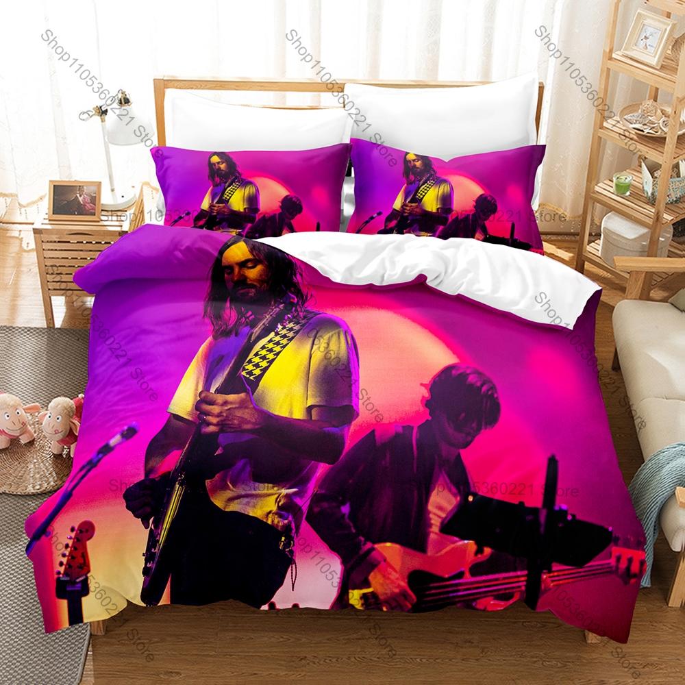 T-Tame Impala Duvet Cover + 2 Pillowcases Soft Gradient Cosmic Line Art Print Soft Quilt Cover Set Australian Legend Rock Band