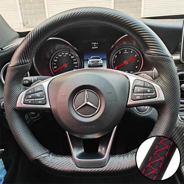 DIY Car Steering Wheel Cover Carbon Fiber Leather For Mercedes-Benz A45 AMG W205 C43 C63S AMG CLA45 CLS63 AMG GLC 43 63 AMG