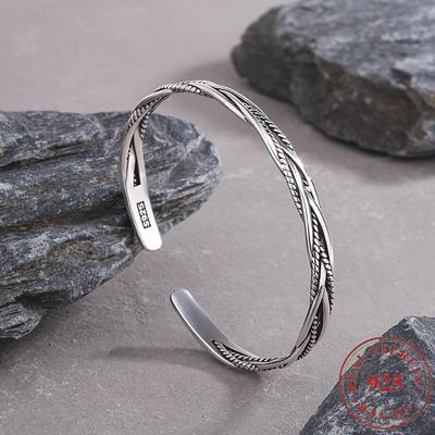 Armband im Vintage-Stil aus 925er Silber mit verdrehtem Seiltextur-Design, modisches Retro-Armband mit verstellbarer Größe, die erste Wahl für Frauen