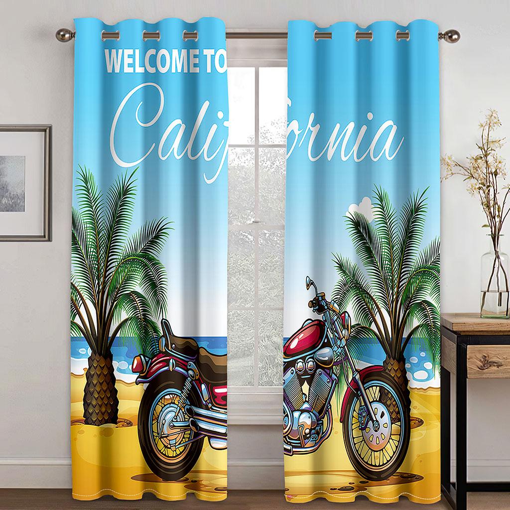Cool Motorcycle Series Deluxe Sunshade Curtain 2 Piece Living Room Bedroom Home Decoration Hook Perforation