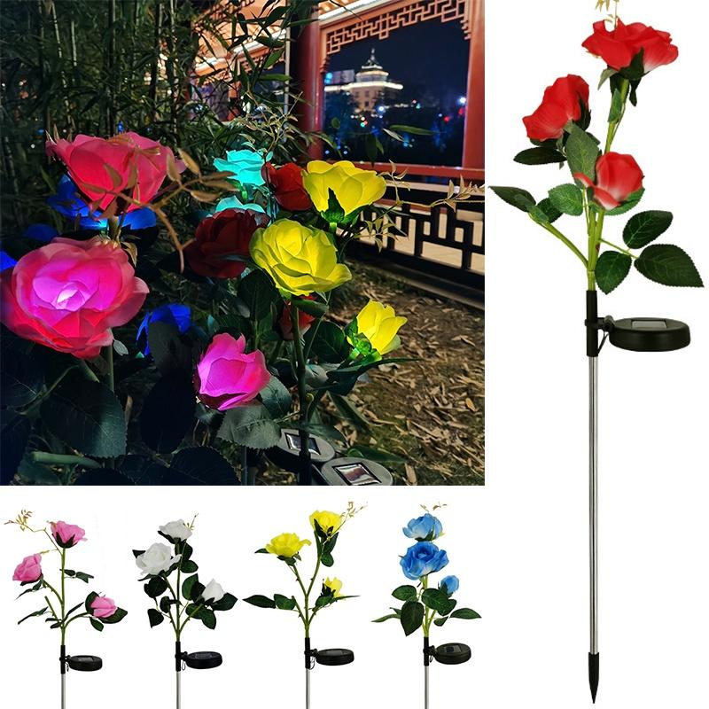 Color-changing Solar Rose Led Lights For Outdoor Garden Pathway Waterproof Lamp