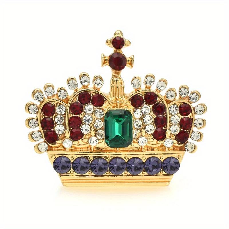 

Women Men Palace Style Crown Crystal Badges Pins Unisex Middle Design Exquisite Vitnage Tiara Party Brooches Jewelry золотой