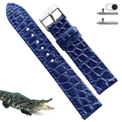 Vinacreations 20mm Blue Crocodile Watch Slim Alligator Replacement Watch Band with Quick Release Wrist Handmade for Navy Blue Strap, Buckle, Men,