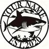 Shark Metal Wall Art Custom Name Sign Black Circle Home Decor Marine Design