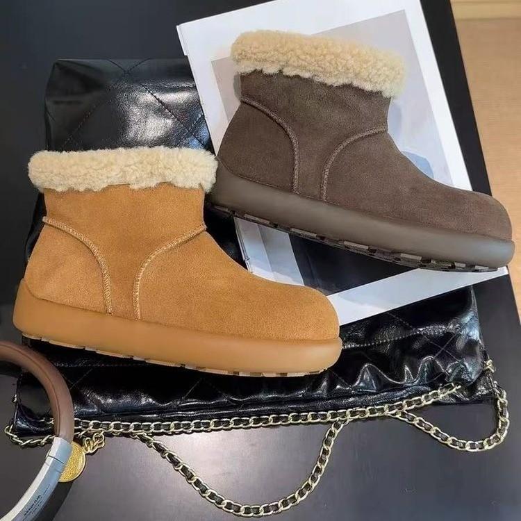 Version~ Retro Round Head Ugly Cute Short Boots Women's Velvet Low-top Snow Boots Warm Big Cotton Shoes Thick-soled Fluffy Boots