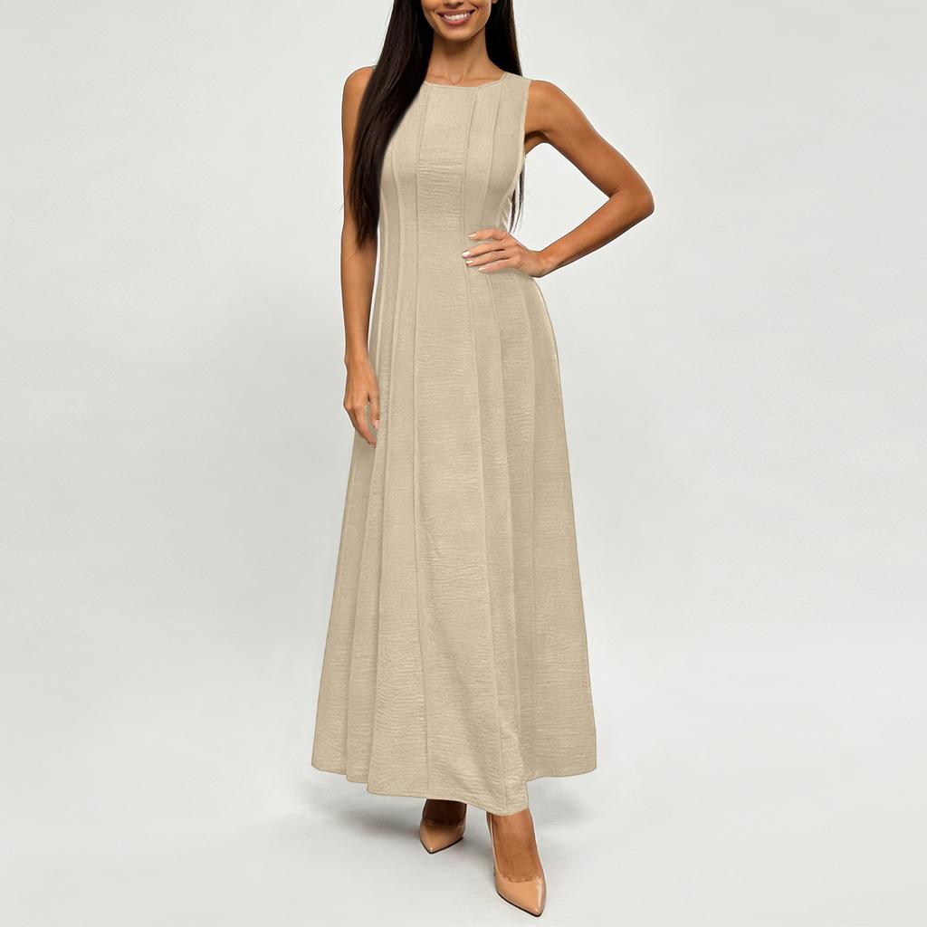 Sleeveless Maxi Dress for Women Formal Elegant A Line High Waist Long Dress Crew Neck Summer Party Wedding Guest