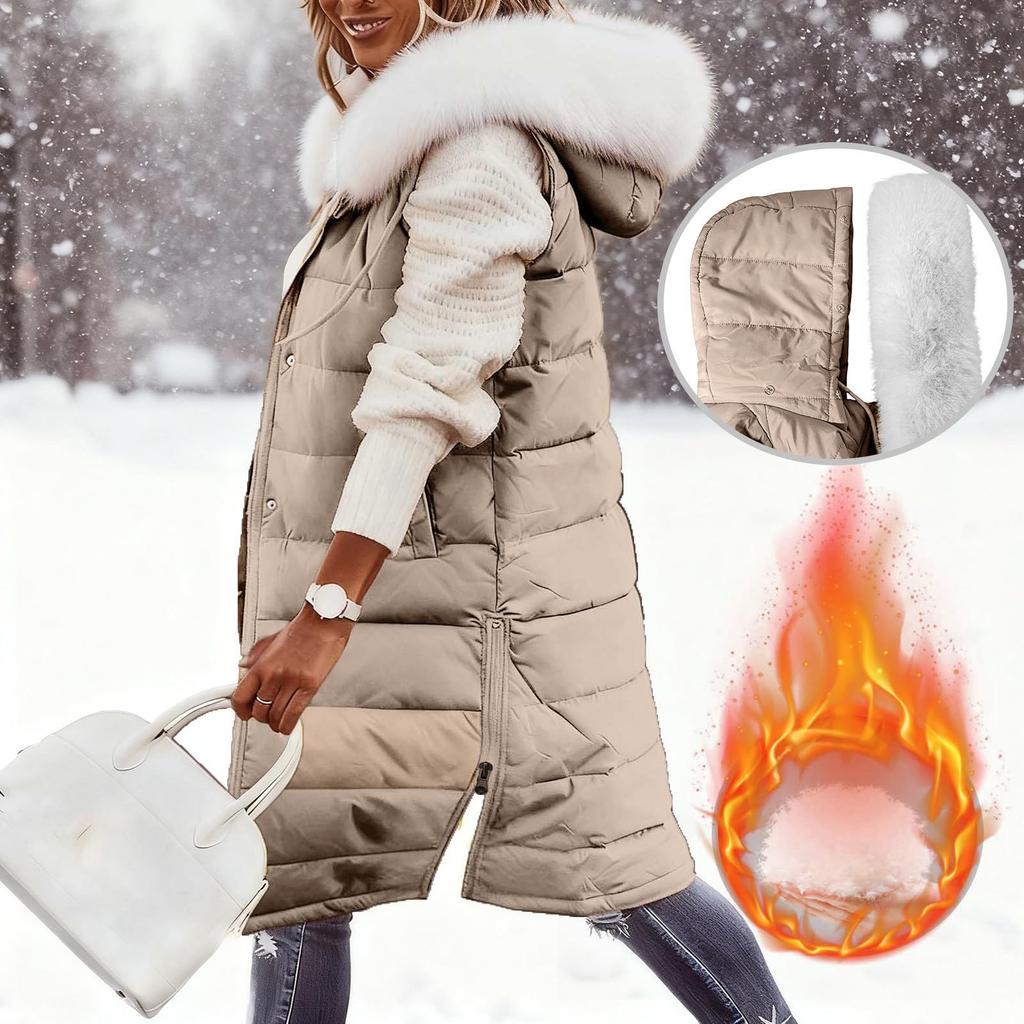 מעיל פוך ארוך לנשים עם קפוצ'ון