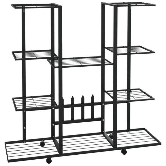 343121 vidaXL Jardinière avec roues 94,5x24,5x91,5 cm Noir Fer